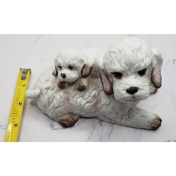 Mother and Puppy White Poodle Ceramic Hand Painted Dogs Figurine - Picture 7 of 8